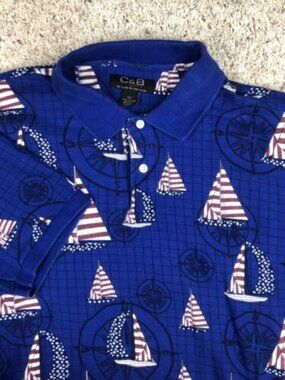 Croft And Barrow Sport Blue American Flag Nautical Polo Size LT Boats America